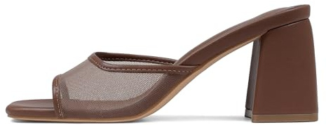 Mattiventon Brown Block Heels for Women Mesh Heeled Sandals