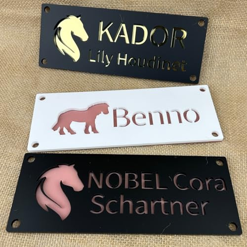Personalised Horse Name Plaques, Horse Stable Name Sign, Horse Pony Lover Equestrian Gifts, Engraved Wooden Door Sign(Black Rose)