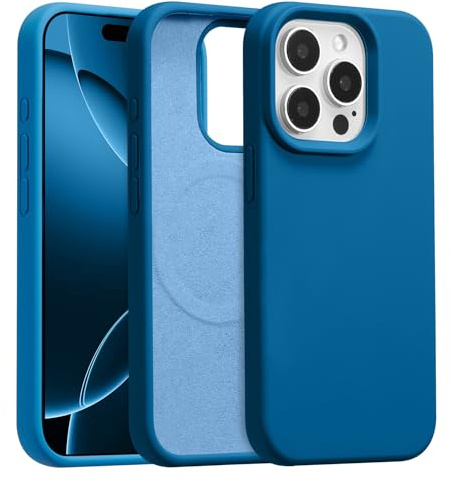 UCASONG Magnetic Liquid Silicone Case for iPhone 15 Pro Max, Blue | 6.7Inch, Compatible with MagSafe, Cute Plain Solid Color Slim Case, Soft Smooth Matte Shockproof Protective Cover