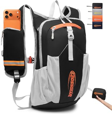 CROSSGEAR 16L Wanderrucksack, Leichter faltbarer Packrucksack, RFID-blockierende Tasche, 210D Nylon, Schnellzugriffstaschen, Kleiner Reise-Wander-Tagesrucksack für Damen und Herren, Schwarz