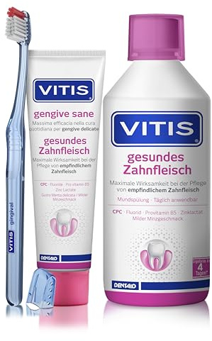 VITIS Gesundes Zahnfleisch Zahnpflege-Set – Zahnpasta & Mundspülung + Gingival Zahnbürste – für die tägliche Mundpflege