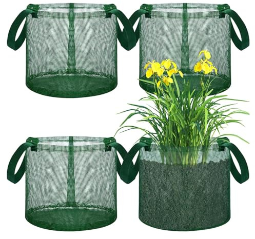 4PCS Aquatic Pond Planting Bags, Round/Square with Handle, Pond Plant Baskets, Water Lily Plant Pots, Hydroponic Mesh Baskets Reusable Breathable Garden Planter