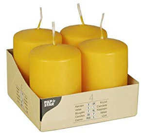 PARTY DISCOUNT Stumpenkerzen gelb 4 STK. Ø 50 mm, 80 mm