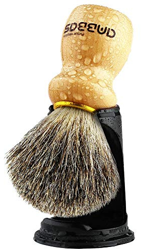 Anbbas Shaving Brush and Holder,Pure Badger Hair with Wood Handle,Black Resin Stand Holder,Contracted Design 2in1 Set for Men Wet Shave | Contracted Design