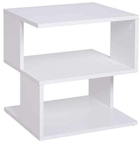 HOMCOM Beistelltisch Betttisch mit modernes Design, Couchtisch für Büro Wohnzimmer Esszimmer Arbeitszimmer, leicht zu montieren, Spanplatte, Weiß, 40x40x43 cm