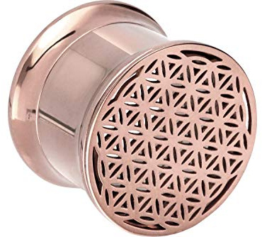 PIERCINGLINE Chirurgenstahl Double Flared Tunnel BLUME DES LEBENS Piercing Ohr Roségoldfarben 10 mm
