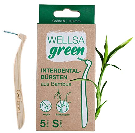 wellsamed wellsagreen 5er Pack Bambus Interdentalbürsten L-Shape (Größe S: 0,8 mm)