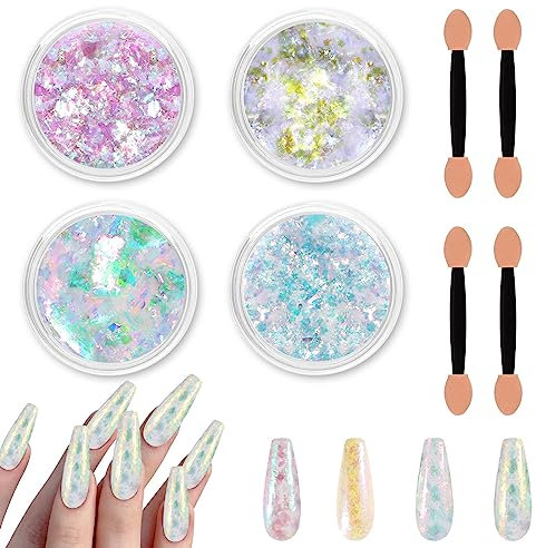 Allstarry 4 Colors Chameleon Flakes, 5g/0.18oz Premium Sparkle Colorshift Pigment Powder for Epoxy Resin Slime Tumbler Making DIY Project Scrapbook Makeup Nail Art Paint Decoration
