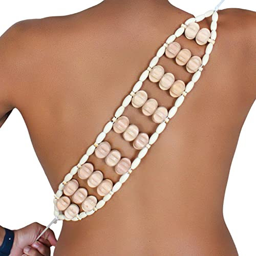 Masseur dos et cou en bois de hêtre - 100% bois de hêtre - Rouleau pour dos - Ceinture en bois - Masseur cervical et dos manuel (50 x 8 cm Surface de roulement)