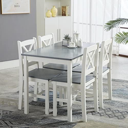 JINPALAY Conjunto Mesa y 4 Sillas Comedor Cocina de Madera Pino Moderno Mesa Cocina con Sillas 108 cm x 65 cm x 75 cm (Gris)