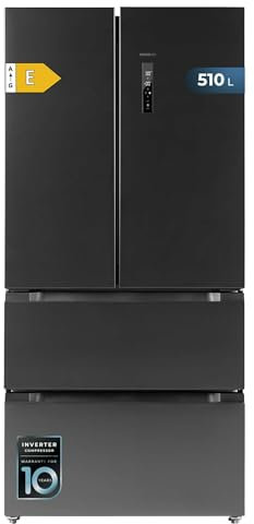 Cecotec Frigorífico Puerta Francesa Dark de 510 L Bolero CoolMarket FD 510 Dark E. 183 cm de Alto, 84 cm de Ancho, Motor Inverter Plus, Fast Cooling y Fast Freezing, MultiAirFlow, Total NoFrost