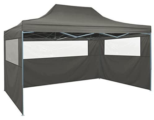 HOMIUSE Profi-Partyzelt Faltbar Anthrazit Pavillon Grillpavillon Verkaufsstand Faltpavillon Gartenpavillon Gartenlaube Party Zelt Pavillion Klappbar Pavillon Faltbar mit 3 Seitenwänden 3x4m Stahl