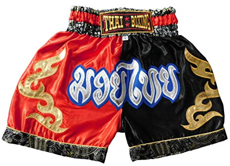 Generisch Grösse M Kinder Muay Thai Boxen Short Hose Pant MMA Kickboxen Jungen Mädchen Jugendliche Workout Junior Sport Gym Fitness Rot-Schwarz