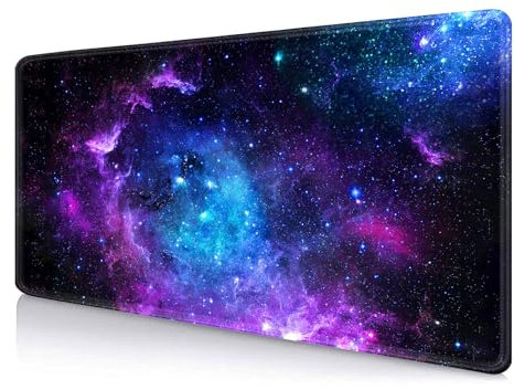 IMAYONDIA Blue Purple Galaxy Nebula Desk Mat (35.4x15.7 in), Space Gaming Large Mouse Pad XL, Non-Slip Rubber Base Big Mousepad, Desk Pad for Desktop, Computer Accessories, Abstract Glowing Universe