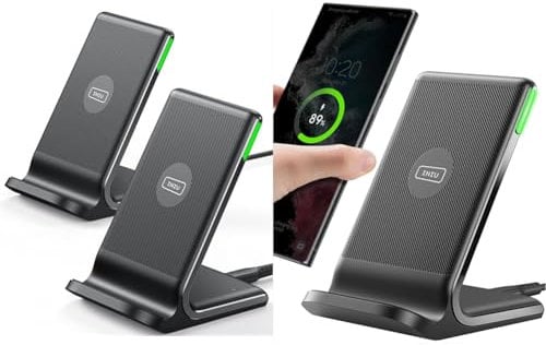 INIU Wireless Charger 2-Pack, 15W Qi Certified Fast Wireless Charger Stand with Sleep-friendly Light & Wireless Charger, 15W Fast Wireless Charging Stand Qi Certified Sleep-friendly Adaptive Light
