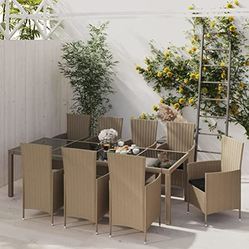 Festnight 11-TLG Rattan Garten Essgruppe, Terrassenmöbel Set 10 Personen,Sitzgruppe Garten mit Tisch & 10 Hochlehner-Gartenstühlen mit Sitzpolster, Gartenmöbel Set PolyRattan Beige