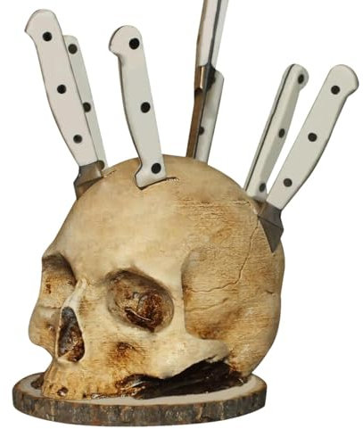 Skull Knife Holder, Horror Skull Knife Block, Knife Stand in Horror Head Shape, Horror Head Organiser, Kitchen Knife Storage Shelf Organiser for Kitchen Aids & Home Decoration