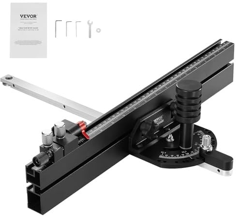 VEVOR Precision Miter Gauge, Standard Slot 3/4'' x 3/8'', Aluminum Alloy Table Saw Miter Gauge with 18 in Grating 15 Angle Stops Adjustable Spring Loaded Plunger and Removable Disc, for Woodworking