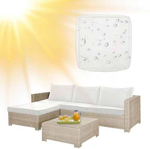 SYLC Draußen Bezüge Für Gartenpolster Wasserabweisende Rattan Sitzkissenbezug Mit Reißverschluss Terrasse Auflagen überwürfe Hussen Für L-Form/Ecke (1 Stück 60×55×10 cm,White)