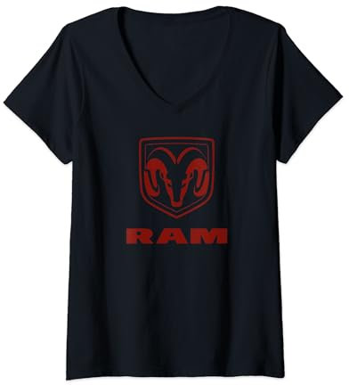Damen Ram Trucks rotes Logo T-Shirt mit V-Ausschnitt