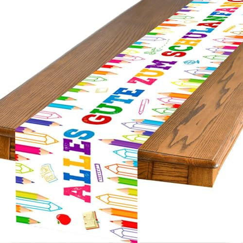 Tischläufer für Einschulung Schulanfang Tischdeko Schuleinführung Deko Tischband Schulstart Party Dekoration Mädchen Junge 180 x 35cm (Weiß)