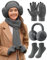 PASUDA Damen Wintermütze Schal Handschuhe Ohrenschützer und Socken Set Winter Warme Beanie Strickmütze Lang Winterschal Winterhandschuhe Plüsch Ohrenschützer Winterzubehör Kombi Set (Grau, One Size)