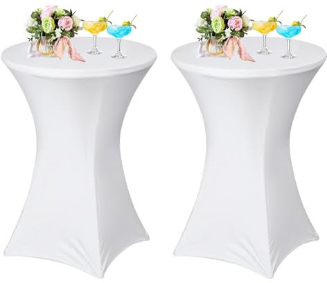 AMFUN 2er-Set Stretch Stehtisch Hussen, Stehtisch Hussen, Verstärkung im Fußbereich, Quadrat Ecken Stehtischhussen für Bar, Hochzeit, Cocktail-Party, Bankett, Stretch(80×110cm, Weiß )