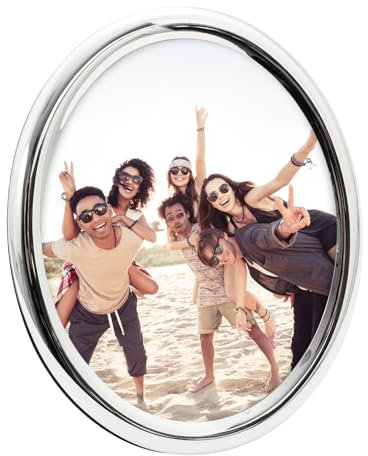 Happy Homewares Contemporary Oval Silver Plated Metal 8 x 10 Picture Frame with Rounded Border | Black Velvet Backing | Free Standing Only