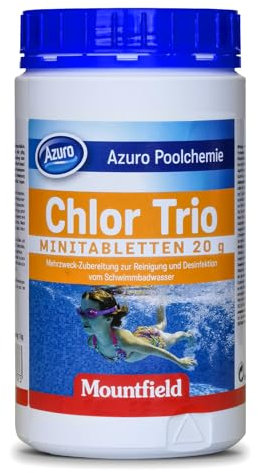 Azuro Multi 5in1 MINI TABLETTEN 20g – Poolpflege Komplettlösung mit Chlor – Desinfektion, Algenmittel, Flockung, pH-Regulierung & Wasserenthärtung – 90% Aktivchlor – Für sauberes & hygienisches Poolw