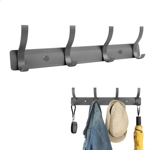 mongtsamz Hakenleiste Wandgarderobe mit 4 Haken, Garderobenleiste 25 cm Doppelschicht Space Aluminium,Garderobenhaken für Schlafzimmer,Badezimmer und Küche Sowie Wände an Verschiedenen