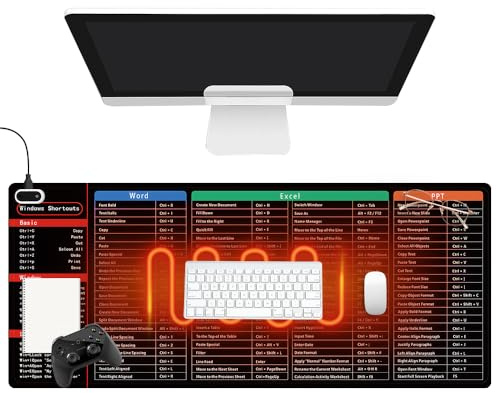 XPJBKC Beheiztes Mauspad, 80 x 33 cm, Excel Shortcuts Mauspad mit Beheizung, Bürodekor-Mauspad mit Digitalanzeige & 5 Heizstufen & 4 Stunden automatischer Abschaltung für PC Tastatur Laptop Büro und