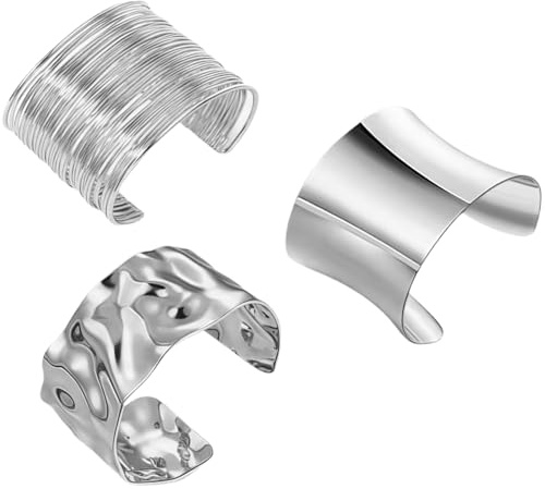 XFSRG 3 Stück Armreifen Gold Damen Breite Offene Armspange im Minimalistischen Design Irreguläre Chunky Cuffs Verstellbare Armbänder für Alltag Party Mode
