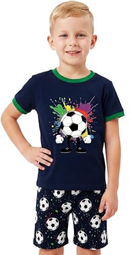 Hoseay Ensemble Pyjama Manches Courtes Filles Garçons 2 pièces Âge 2-8 | Doux, Coton, Cheval Football Cheval Dinosaure, Vêtement de Nuit, Respirant, T-shirt et Short, Été Vêtements de Détente