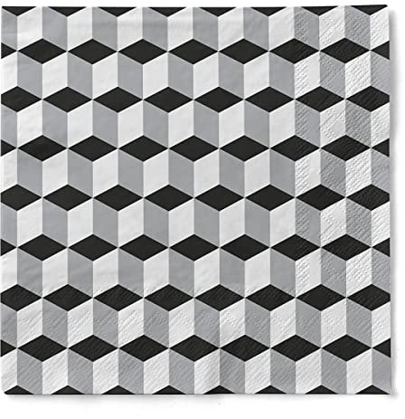 Sovie HOME Serviette CHICAGO | Tissue-Servietten 33x33 cm | saugstarke und hochwertige Einweg-Servietten | 20 Stück (Silber-Schwarz)