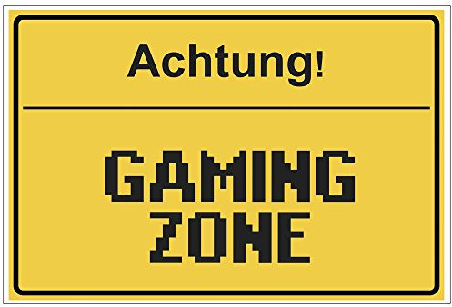 Fun-Schild Achtung! - Gaming Zone aus PVC Hartschaum Platte 300x200 mm - 3 mm stark - Lustig - Türschild - Regenbogen