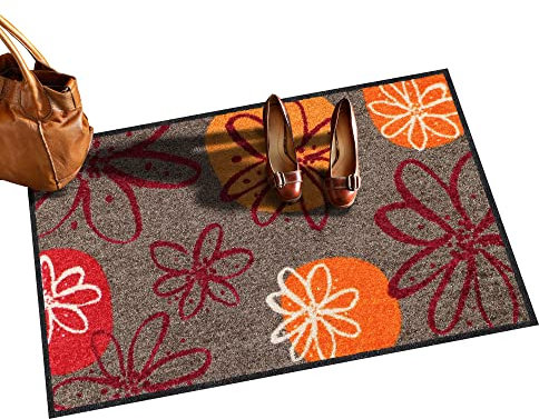 Erwin Müller Fußmatte Koblenz, Schmutzfangmatte, Fußabtreter rutschhemmend, Blumenmotiv braun/rot Größe 40x100 - robust, langlebig, pflegeleicht, für Fußbodenheizung geeignet