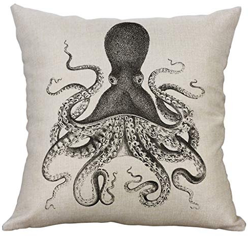 Xmiral Kissenbezüge Pillowcase Quadratischer Leinenmischung Zierkissenbezüge Krake Schwarz und weiß Drucken(B) 40×40