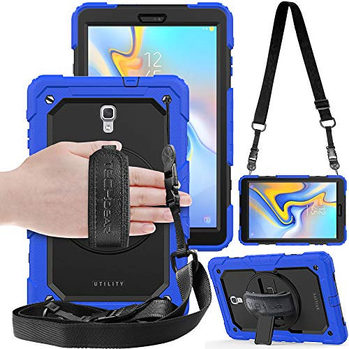 TECHGEAR Utility Funda Compatible con Samsung Galaxy Tab A 10.5 (SM-T590) Funda Protectora Prueba de Choques Resistente Carcasa con Soporte Giratorio de 360 Grados y Correa de Hombro - Azul