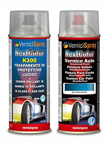 Kit Vernice Auto Spray compatibile con TOYOTA AURIS 8T7/07 BLU STREAK MET. Trasparente Lucido kit ritocco vernice metallizzata 400+400 ml di Vernice Spray Graffi Auto