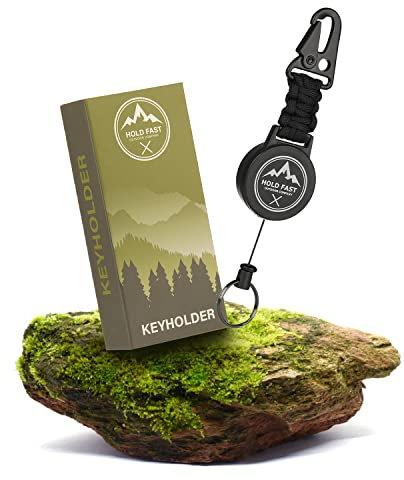 HOLD FAST OUTDOOR CO. Schlüsselanhänger ausziehbar mit Karabiner & Paracord - Stabiler Ausweishalter mit ausziehbarem Schlüsselband - Ausweis, Schlüssel, Skipass & Skikarten Jojo Anhänger