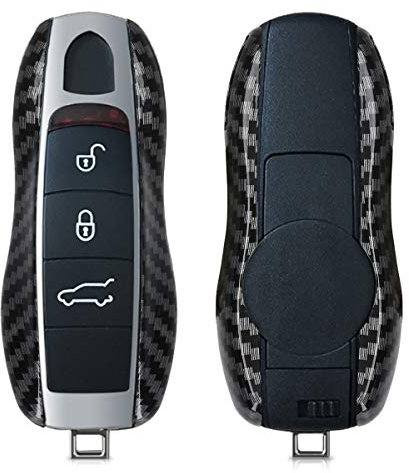 kwmobile Autoschlüssel Hülle kompatibel mit Porsche 3-Tasten Autoschlüssel (nur Keyless) - Hardcover Schutzhülle Schlüsselhülle Cover Carbon Schwarz