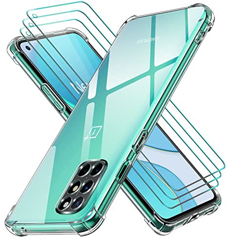 ivoler Klar Hülle für Oneplus 8T / OnePlus 9R mit 3 Stück Panzer Schutz Glas, Dünne Weiche TPU Silikon Transparent Stoßfest Schutzhülle Durchsichtige Kratzfest Handyhülle Case