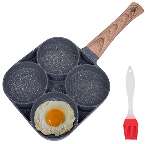Yesland 4-Tassen-Bratpfanne, 34,2 x 17,8cm mit Bonus Ölbürste, Antihaft-Beschichtet, Pochierte Eier Maifan-Pfann, Kuchenpfanne mit Steinbeschichtung für Spiegelei, Burger, Omelett, Outdoor Camping