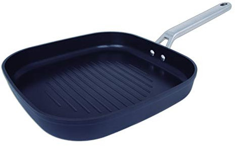 Arcos Serie Samoa, Grill Antiadherente 28x28 cm, Aluminio Forjado, Apta cualquier cocina, Mango Acero Inoxidable Efecto Frio, Sistema ahorro energético, Apta lavavajillas, Color Negro (717400)