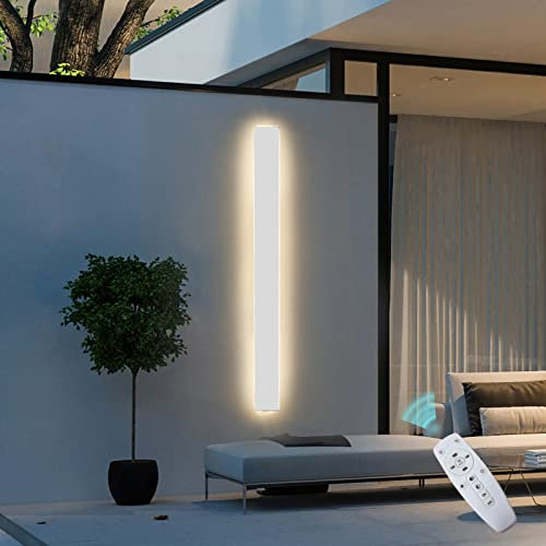 VOMI Außenleuchte Weiß Flach LED Wandleuchte Dimmbar Innen Aussen mit Fernbedienung Deckenfluter Lang Schmal IP65 Wasserdicht Wandlampe Lichtleiste Wandbeleuchtung Schlafzimmer Wohnzimmer Gärten,60cm