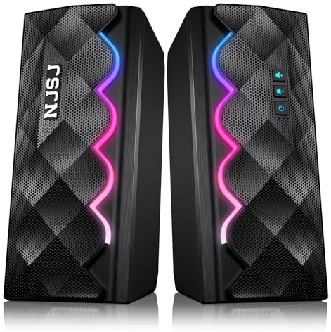 NJSJ PC Speakers, 2.0 Stereo Gaming Speakers with Bluetooth and 3.5mm Aux Connection, 6 RGB Lighting Effects, Wired Desktop USB Speaker with for Computer, Laptop, Monitor, Tablets, TV