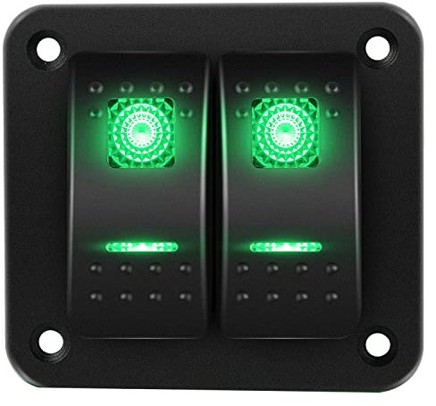 RUNCCI-YUN 2 Gang 12V pannello interruttore, Pannello interruttore a bilanciere 5 Pin On Off Toggle interruttori luce Verde pannello impermeabile per 12V/24V Marine Boat RV Truck Car ATV