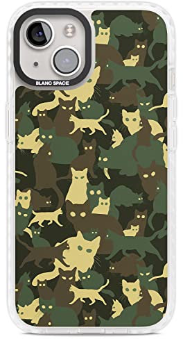Blanc Space Forest Green Cat Camouflage Pattern Impact Phone Case for iPhone 14 TPU Protective Light Strong Cover with Camo Pattern Funny Unique Cat-Lover