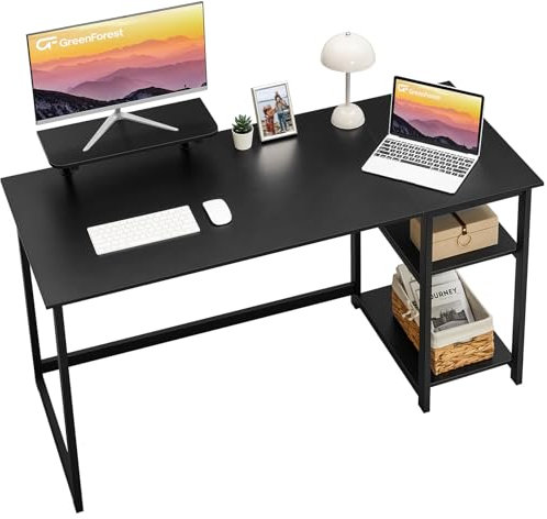 GreenForest Schreibtisch 140cm, Bürotisch Mit Stauraum, Computertisch Mit Monitorständer für Home Office, Schwarz