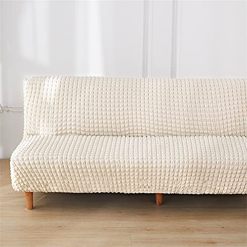 Surwin Seersucker Sofabezug ohne Armlehnen Stretch Armlose Sofabettüberzug Antirutsch Clic Clac Sofahusse Schonbezug Protector für Klappcouch Schlafsofa mit 2-3 Sitzplätzen (Weiß,3 Sitzer)